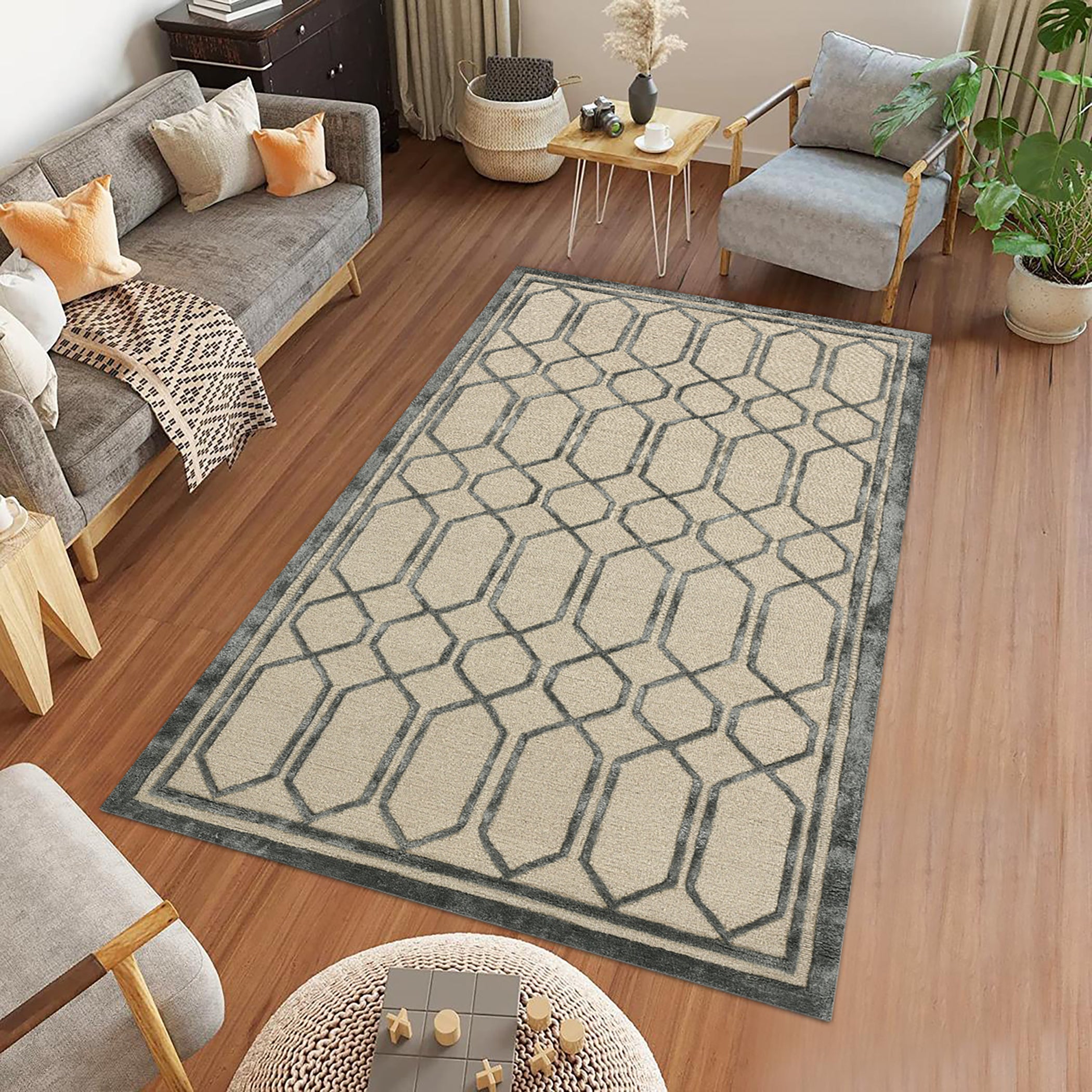 Saraswati Global Rug, Wool Area Rug, Vibrant And Luxurius Rug, 4x6 Feet, Anti Slip & Anti Skid Baking Carpet, Modern Rug, Ideal for Bedroom, Living Room, and Dining Room, Kids Room, Office Rug.