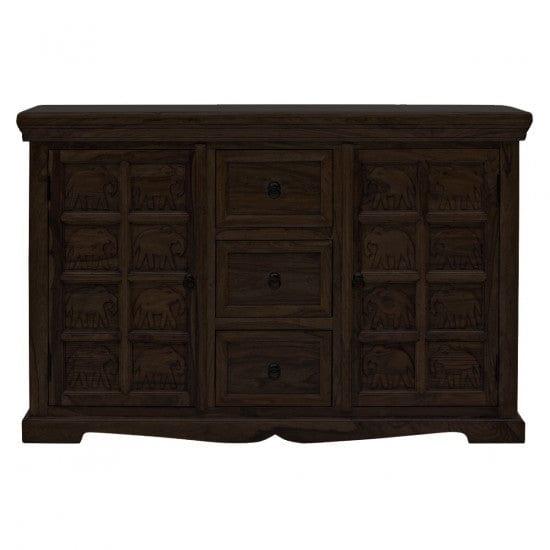 Sheesham Wood Mammoth Sideboard Three Drawer Two Door Storage Unit (Walnut Finish)