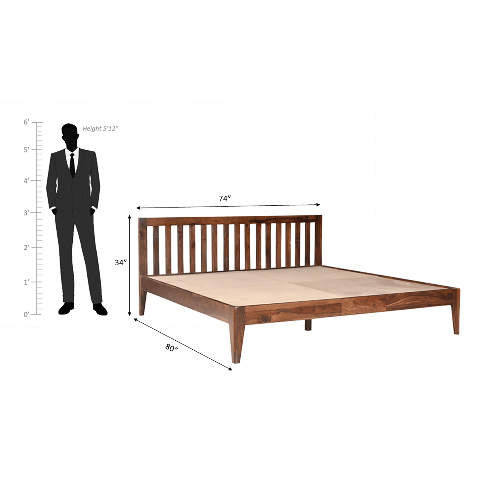 Luxy Low Sheesham Wood Bed In Light Rosewood Without Box Storage