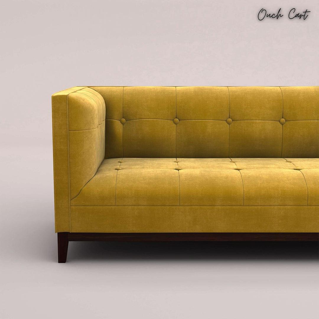 LOREN THREE SEATER FABRIC SOFA (VELVET, MUSTARD YELLOW) - Ouch Cart 