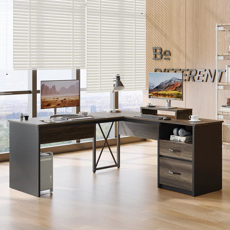55.7" Lift Top Desk with Storage Drawers Home Office Desk with Monitor Stand