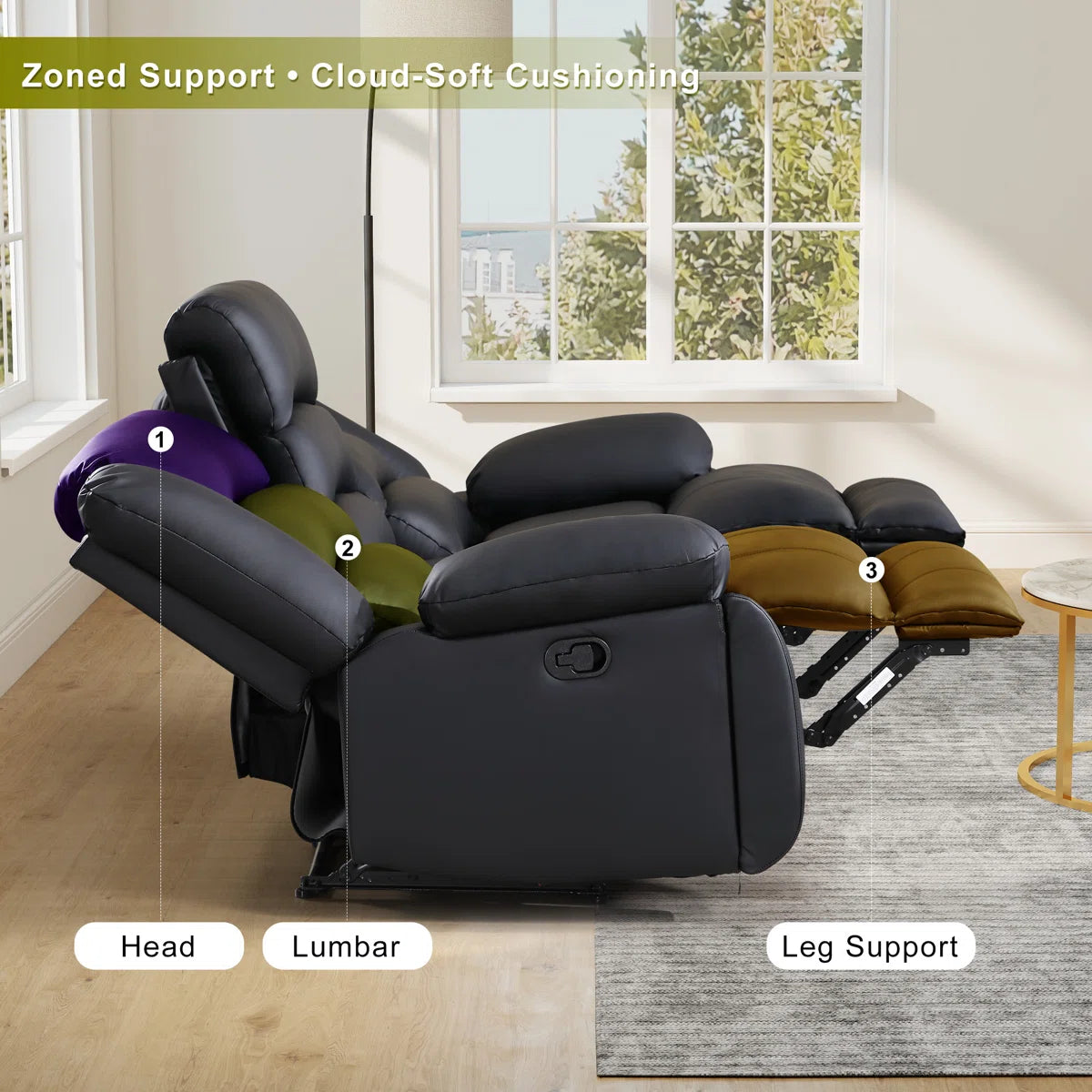 Modern Configurable Manual Reclining Leather Sofa Set