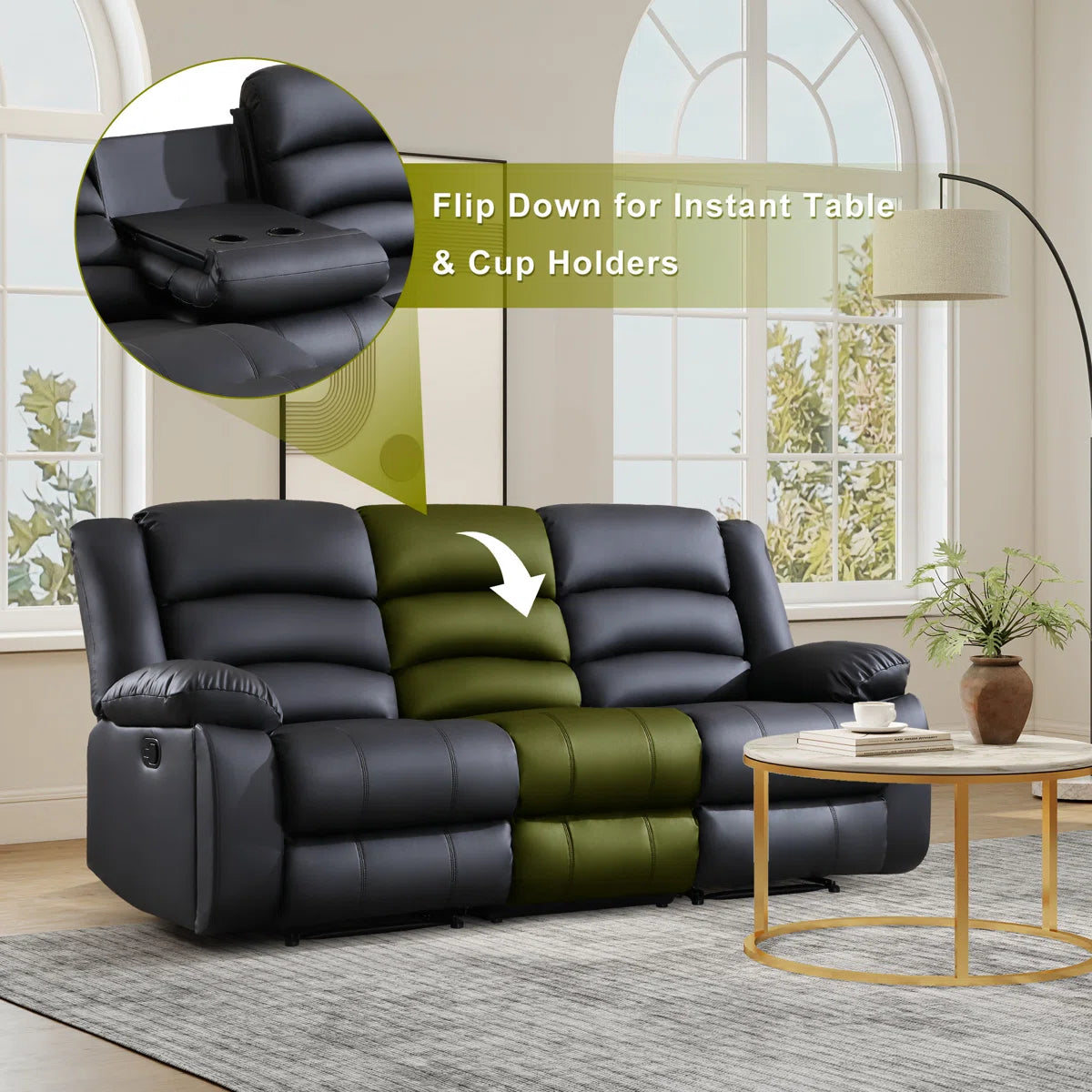 Modern Configurable Manual Reclining Leather Sofa Set