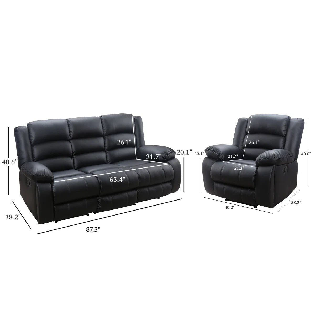 Modern Configurable Manual Reclining Leather Sofa Set