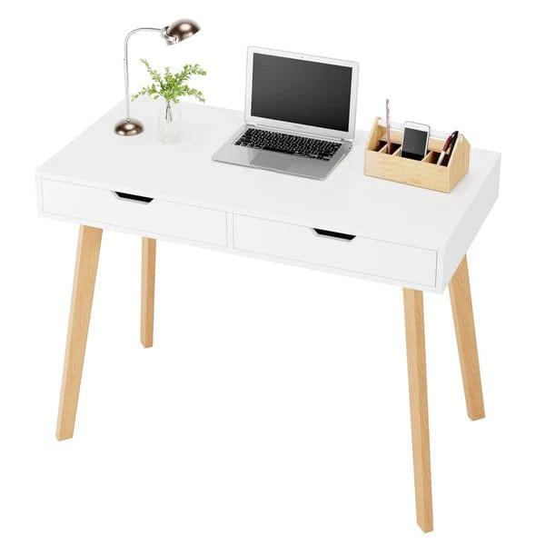 Grace White Colour Wooden Study Table with Two Drawer Storage - Ouch Cart 