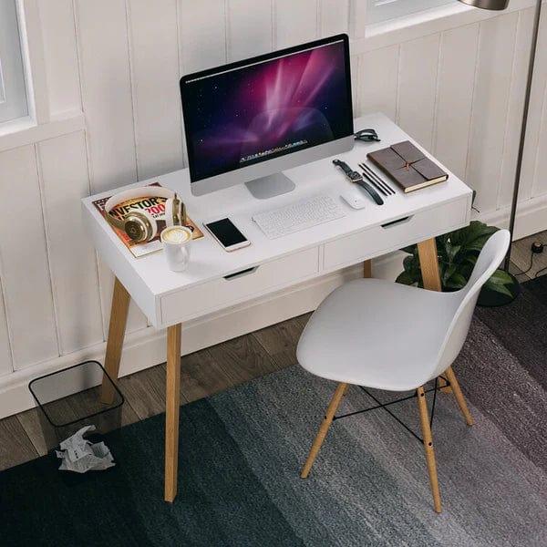 Grace White Colour Wooden Study Table with Two Drawer Storage - Ouch Cart 