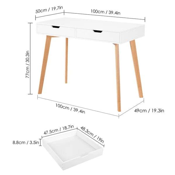 Grace White Colour Wooden Study Table with Two Drawer Storage - Ouch Cart 