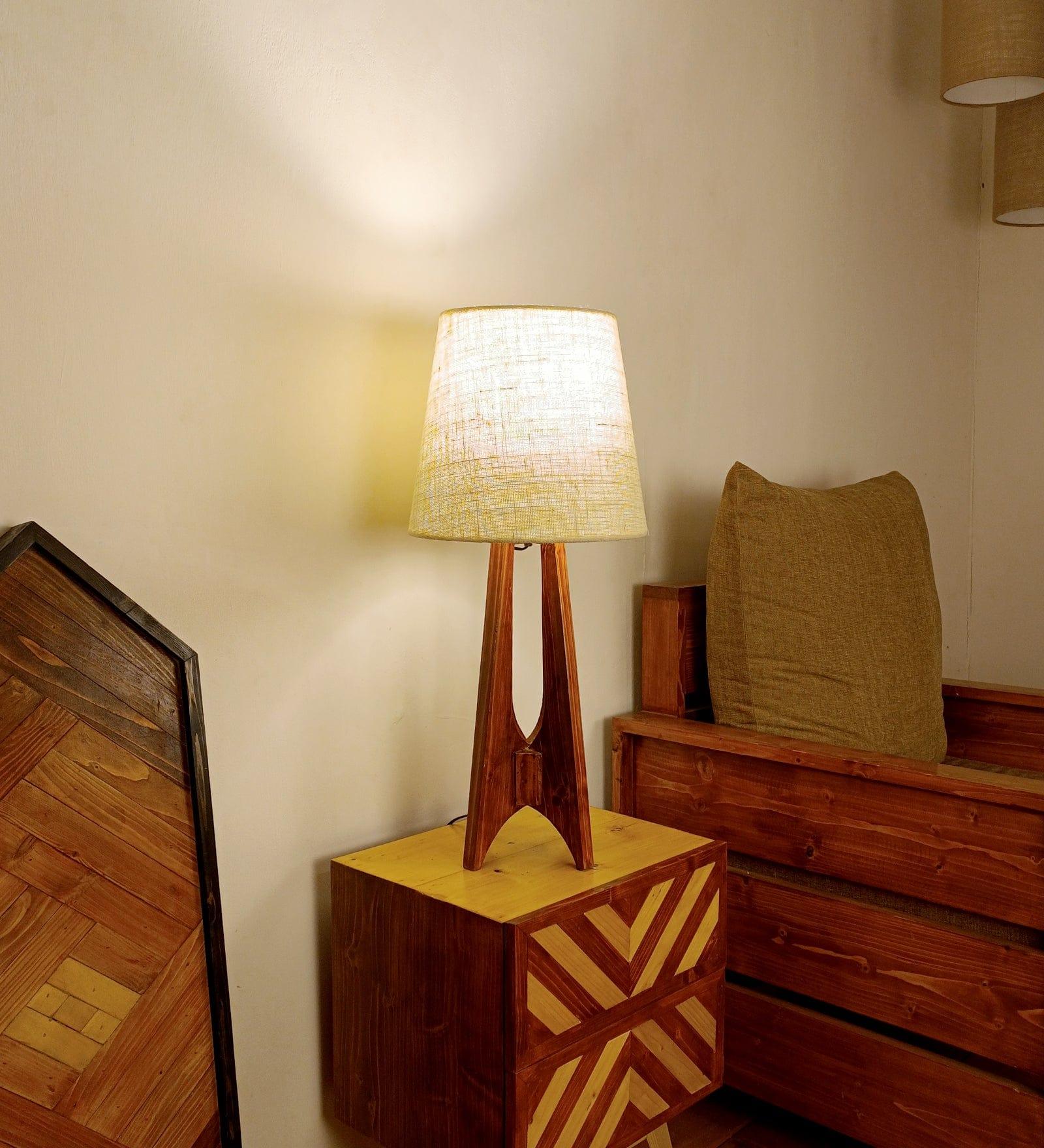 Laurent Brown Wooden Table Lamp with White Jute Lampshade (BULB NOT INCLUDED) - Ouch Cart 