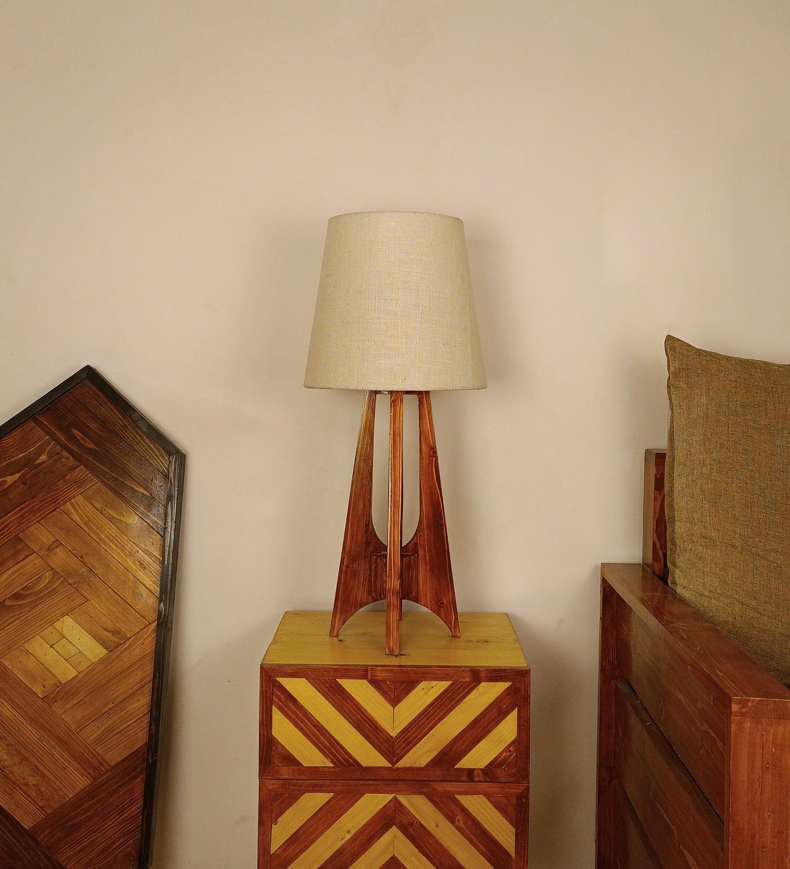 Laurent Brown Wooden Table Lamp with White Jute Lampshade (BULB NOT INCLUDED) - Ouch Cart 