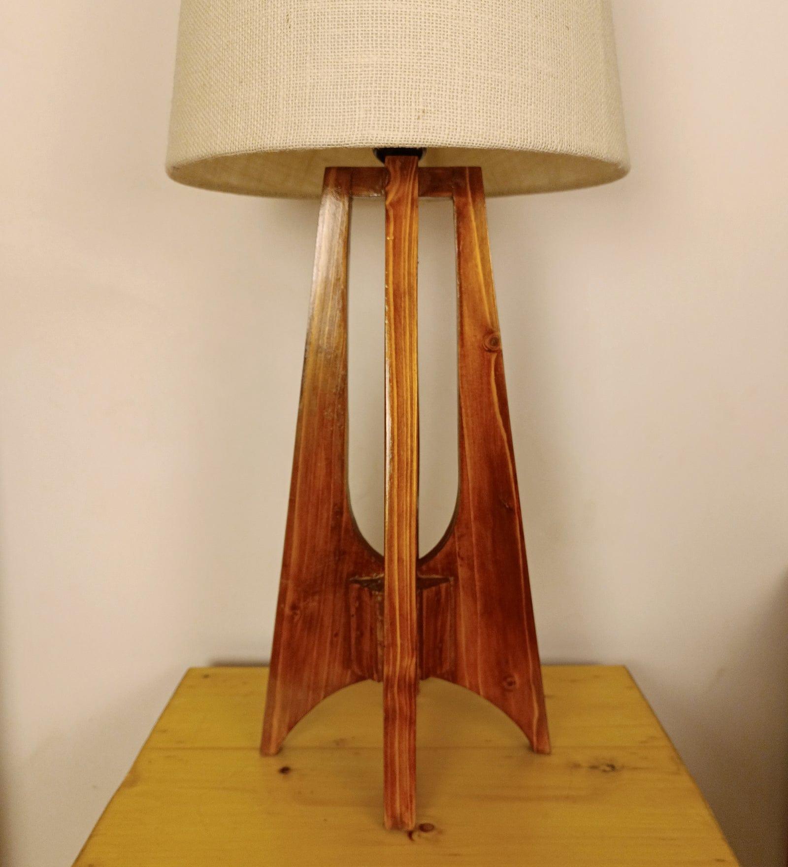 Laurent Brown Wooden Table Lamp with White Jute Lampshade (BULB NOT INCLUDED) - Ouch Cart 