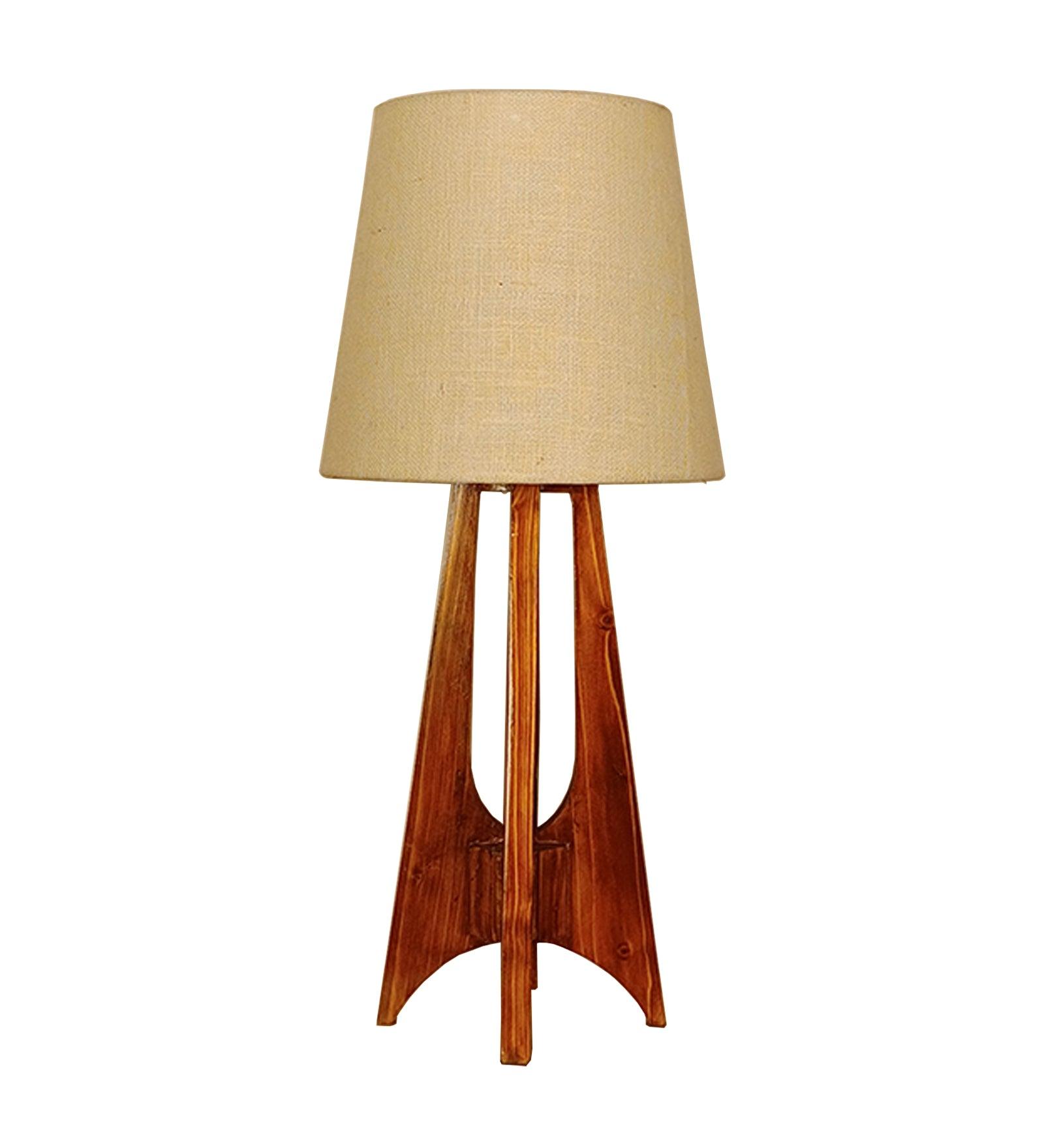 Laurent Brown Wooden Table Lamp with White Jute Lampshade (BULB NOT INCLUDED) - Ouch Cart 