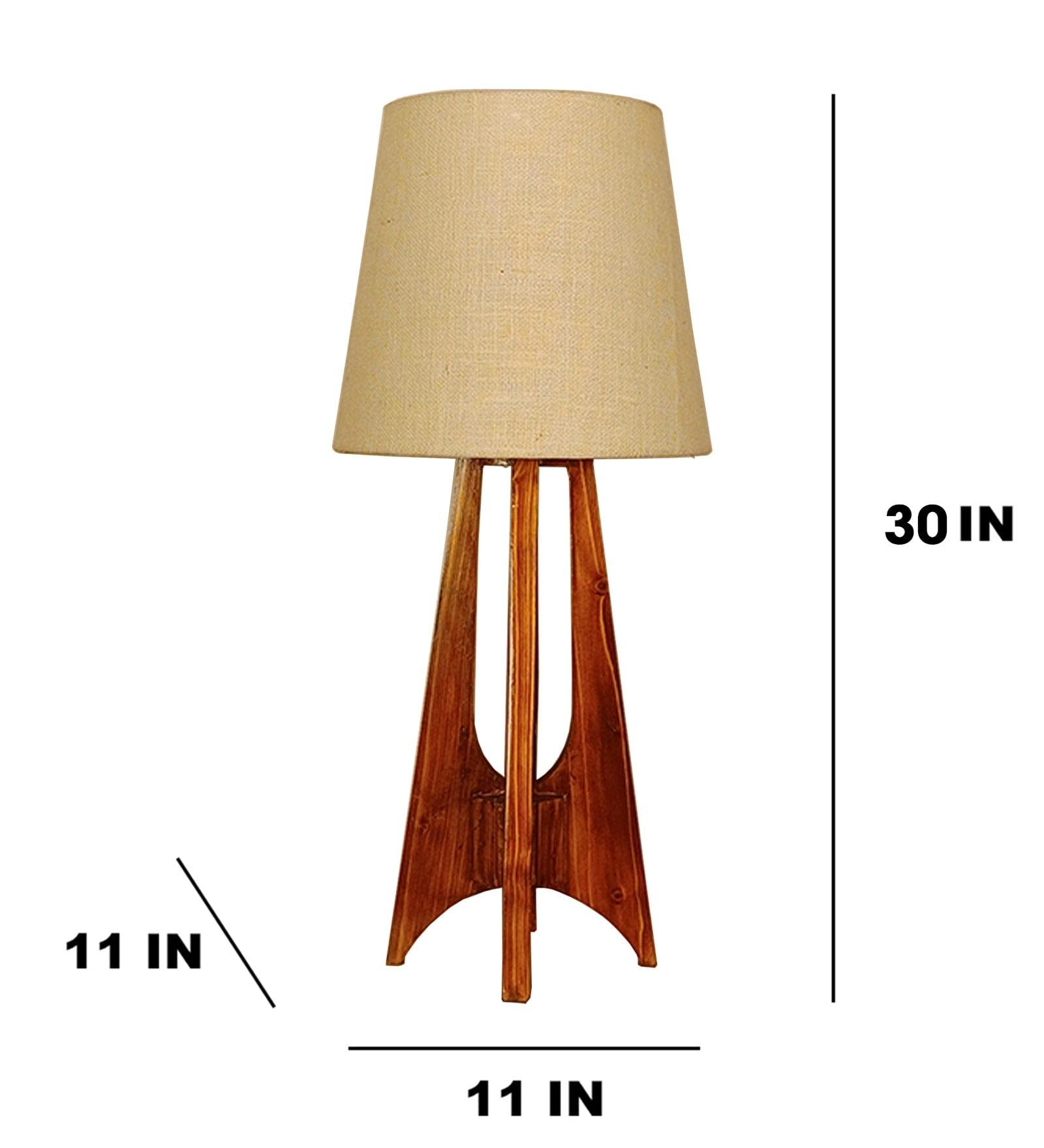 Laurent Brown Wooden Table Lamp with White Jute Lampshade (BULB NOT INCLUDED) - Ouch Cart 