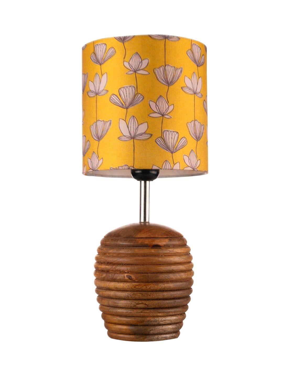 Stripped Brown Lamp with Mustard Flora multicolor shade - Ouch Cart 