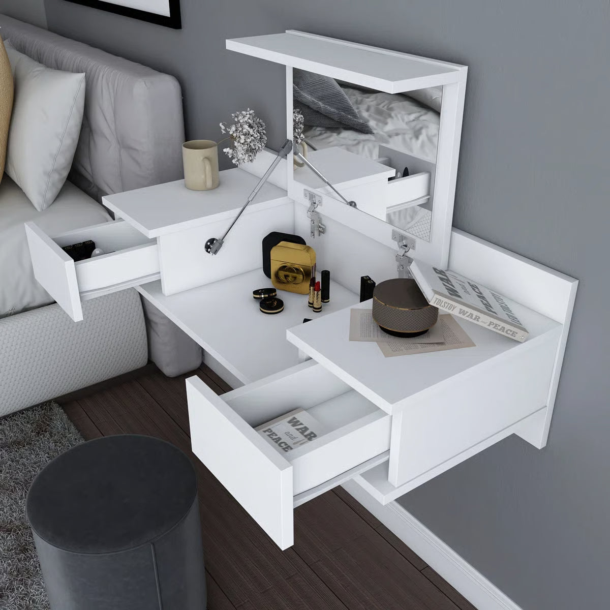 Lenhardt 39" Wide Floating Makeup Vanity Desk With Mirror
-OUCH CART |Dressing table 