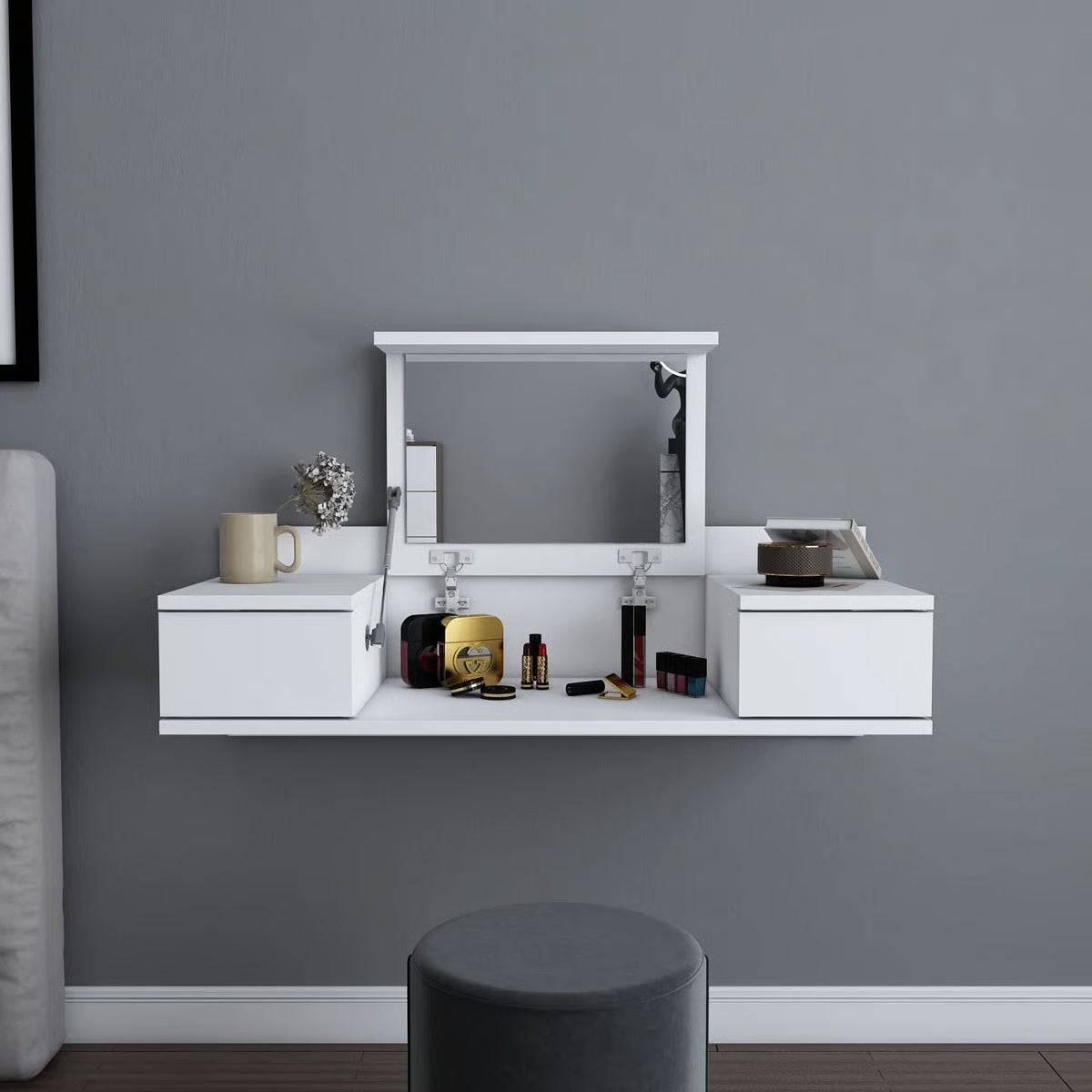Lenhardt 39" Wide Floating Makeup Vanity Desk With Mirror