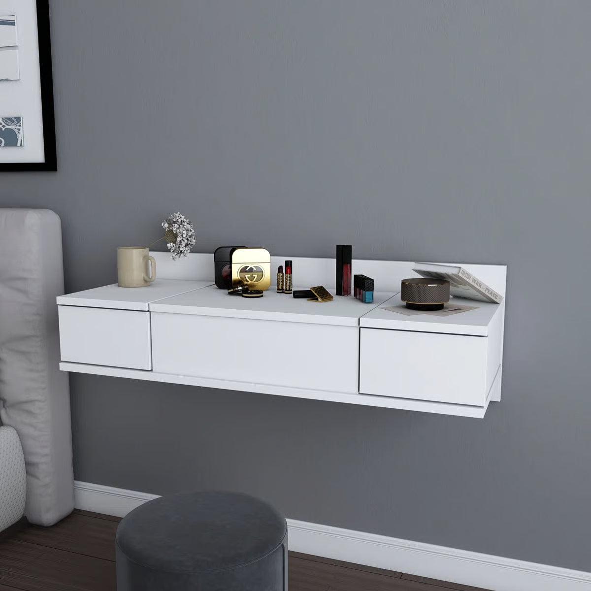 Lenhardt 39" Wide Floating Makeup Vanity Desk With Mirror
-OUCH CART |Dressing table 