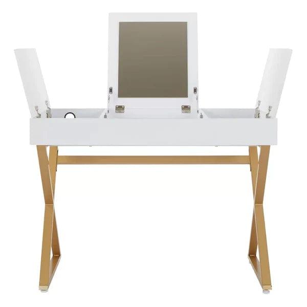 Aaliyah Vanity Desk, Makeup Vanity, White Desk, Makeup Vanity Desk for Bedroom, White and Gold - Ouch Cart 