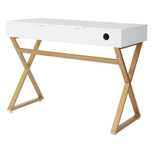 Aaliyah Vanity Desk, Makeup Vanity, White Desk, Makeup Vanity Desk for Bedroom, White and Gold - Ouch Cart 