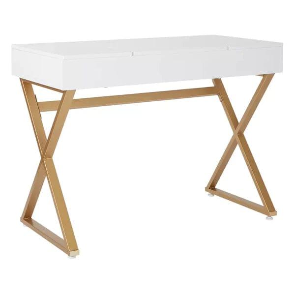 Aaliyah Vanity Desk, Makeup Vanity, White Desk, Makeup Vanity Desk for Bedroom, White and Gold - Ouch Cart 