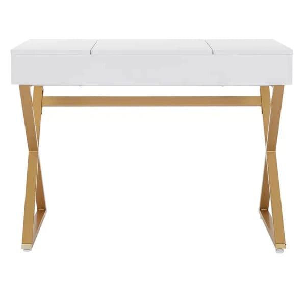 Aaliyah Vanity Desk, Makeup Vanity, White Desk, Makeup Vanity Desk for Bedroom, White and Gold - Ouch Cart 