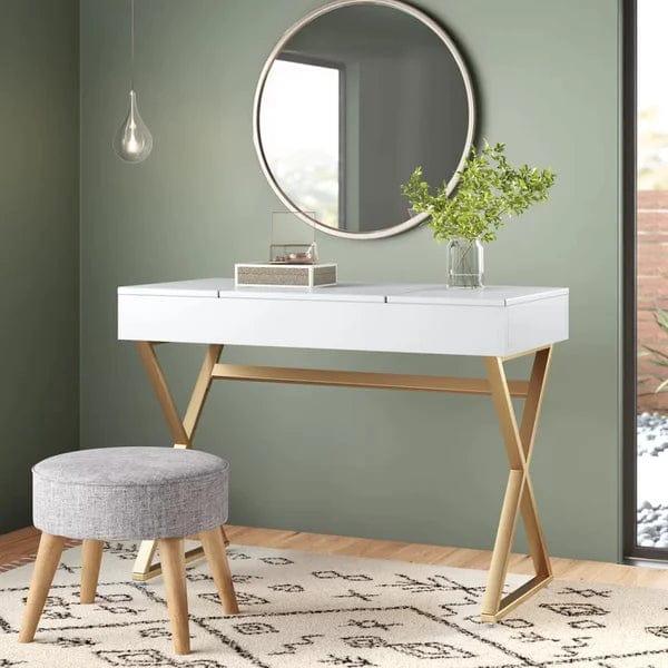 Aaliyah Vanity Desk, Makeup Vanity, White Desk, Makeup Vanity Desk for Bedroom, White and Gold - Ouch Cart 