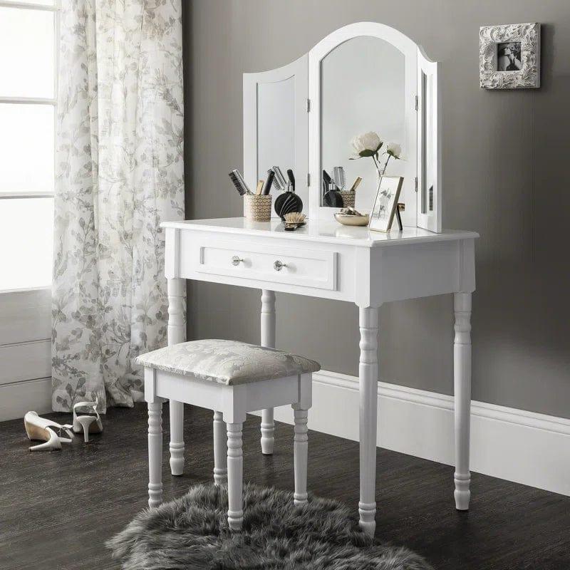 Modern Makeup Vanity Desk with Mirror, One Drawer - Dressing Table Set with Mirror - Ouch Cart 