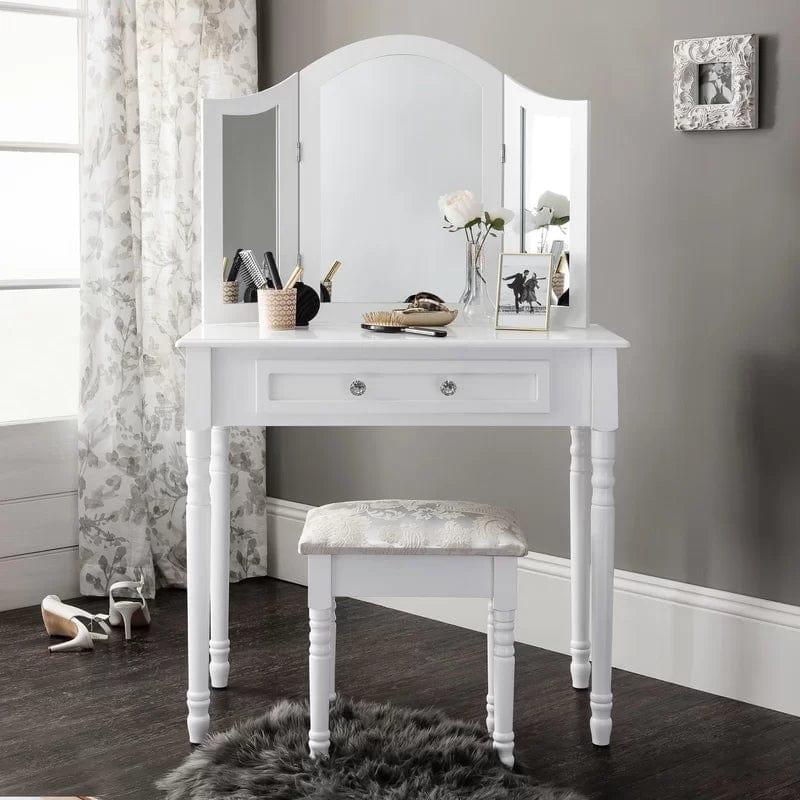 Modern Makeup Vanity Desk with Mirror, One Drawer - Dressing Table Set with Mirror - Ouch Cart 