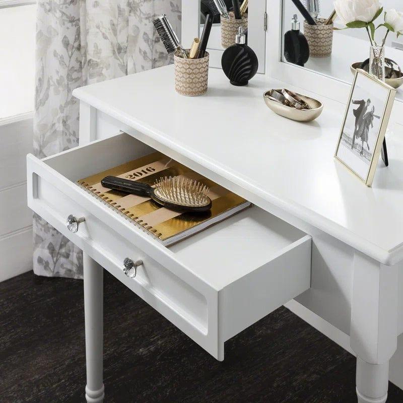 Modern Makeup Vanity Desk with Mirror, One Drawer - Dressing Table Set with Mirror - Ouch Cart 