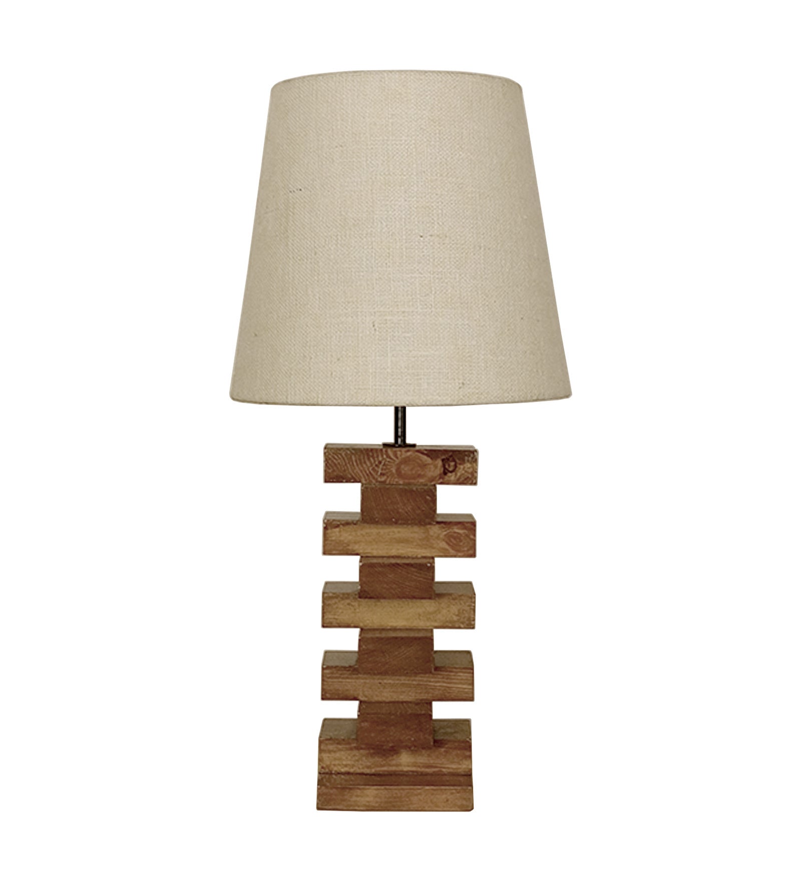 Libra Brown Wooden Table Lamp with White Fabric Lampshade (BULB NOT INCLUDED)