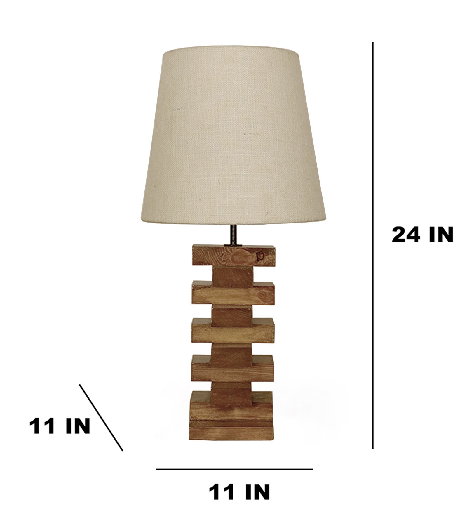 Libra Brown Wooden Table Lamp with White Fabric Lampshade (BULB NOT INCLUDED)