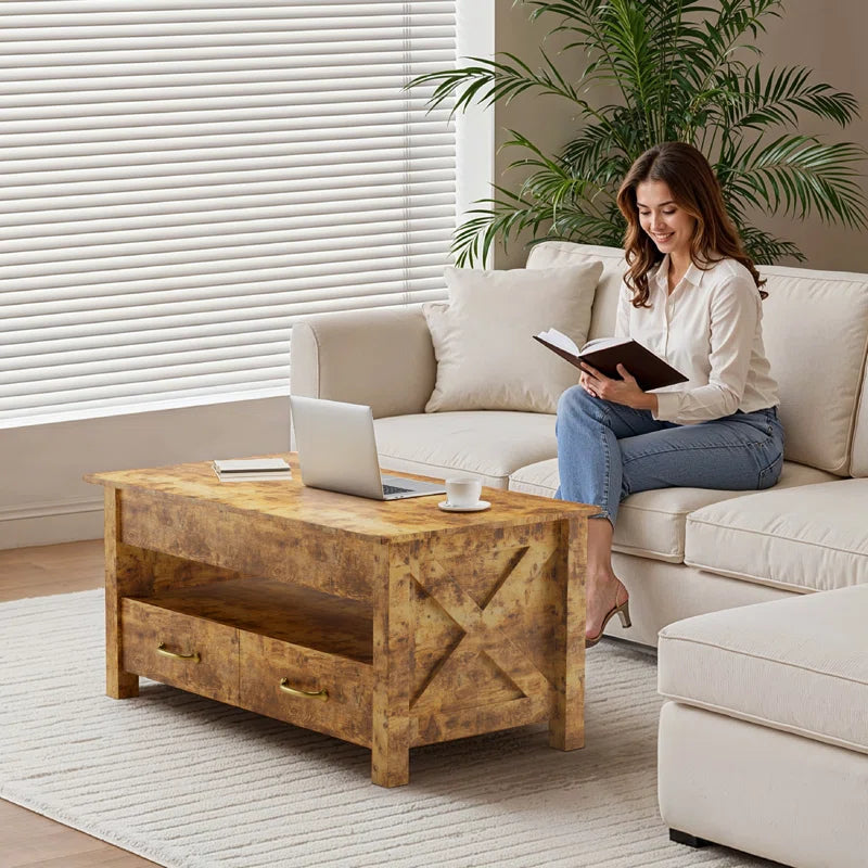 Lift Top Coffee Table With 2 Storage Drawers Cocktail Table