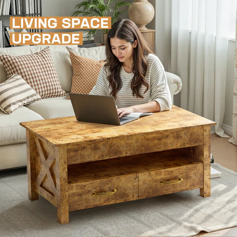 Lift Top Coffee Table With 2 Storage Drawers Cocktail Table