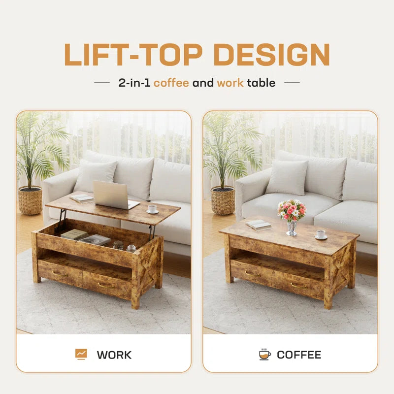 Lift Top Coffee Table With 2 Storage Drawers Cocktail Table