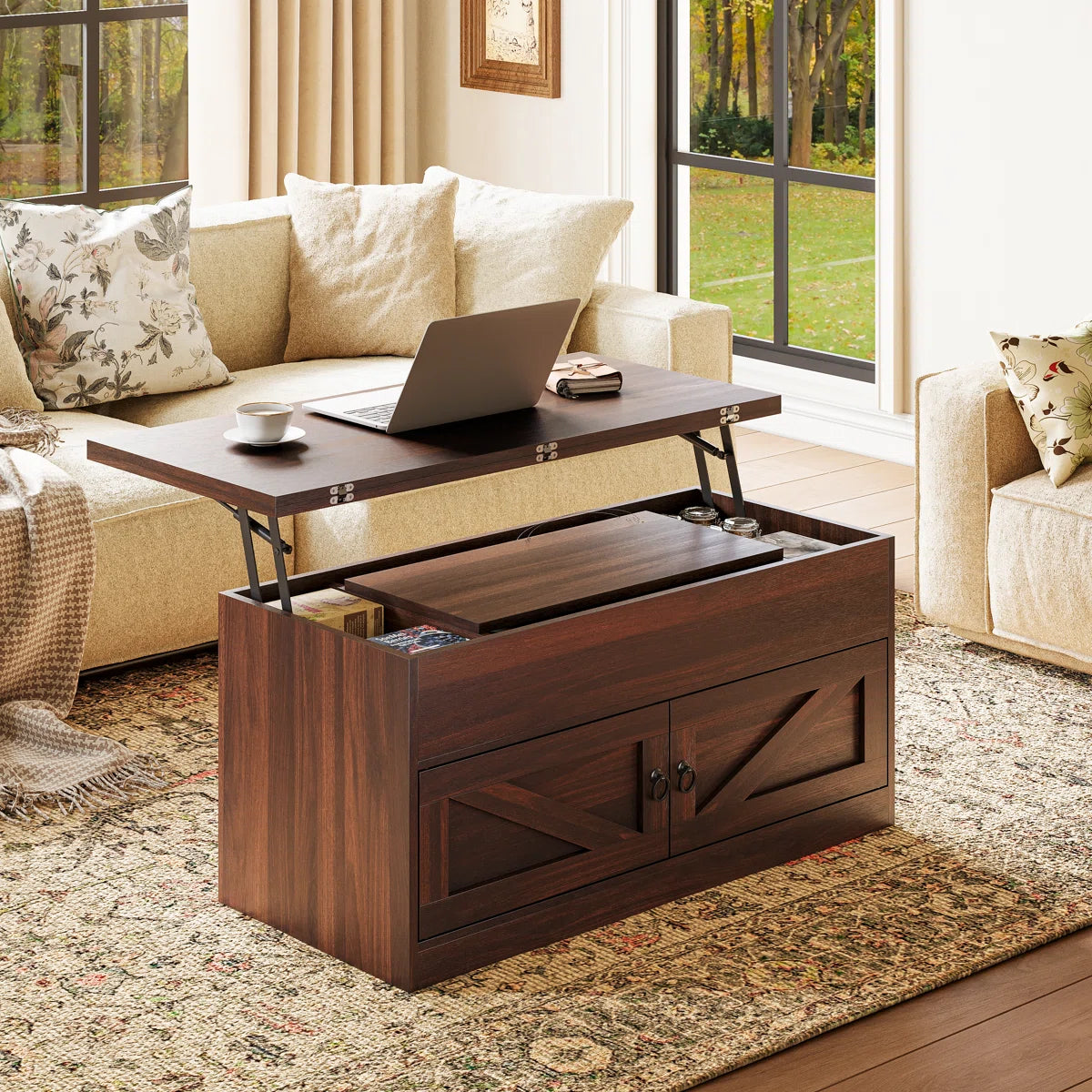 Lift Top Farmhourse Coffee Table With Storage-OUCH CART| CENTER TABLE