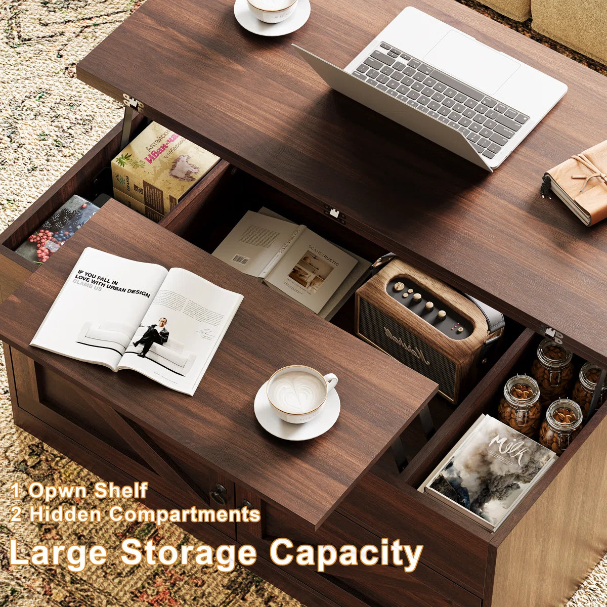 Lift Top Farmhourse Coffee Table With Storage