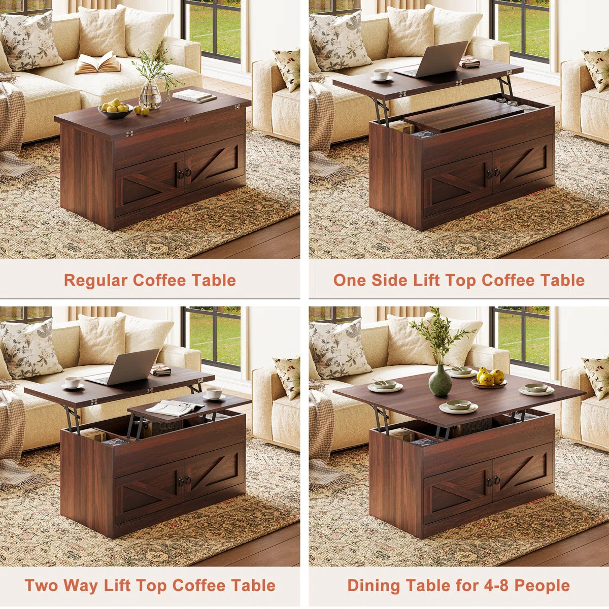 Lift Top Farmhourse Coffee Table With Storage-OUCH CART| CENTER TABLE