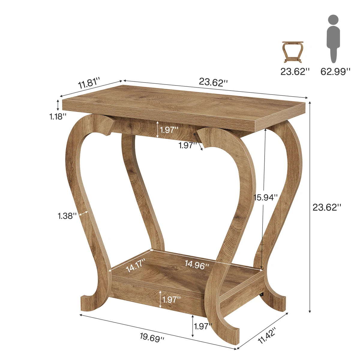 Modern Wooden End Table with Storage Shelf