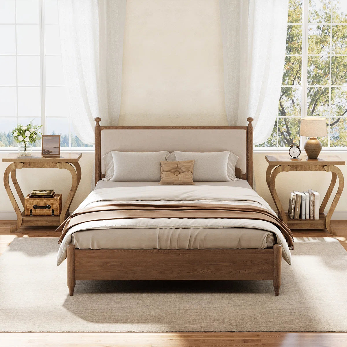 Modern Wooden End Table with Storage Shelf