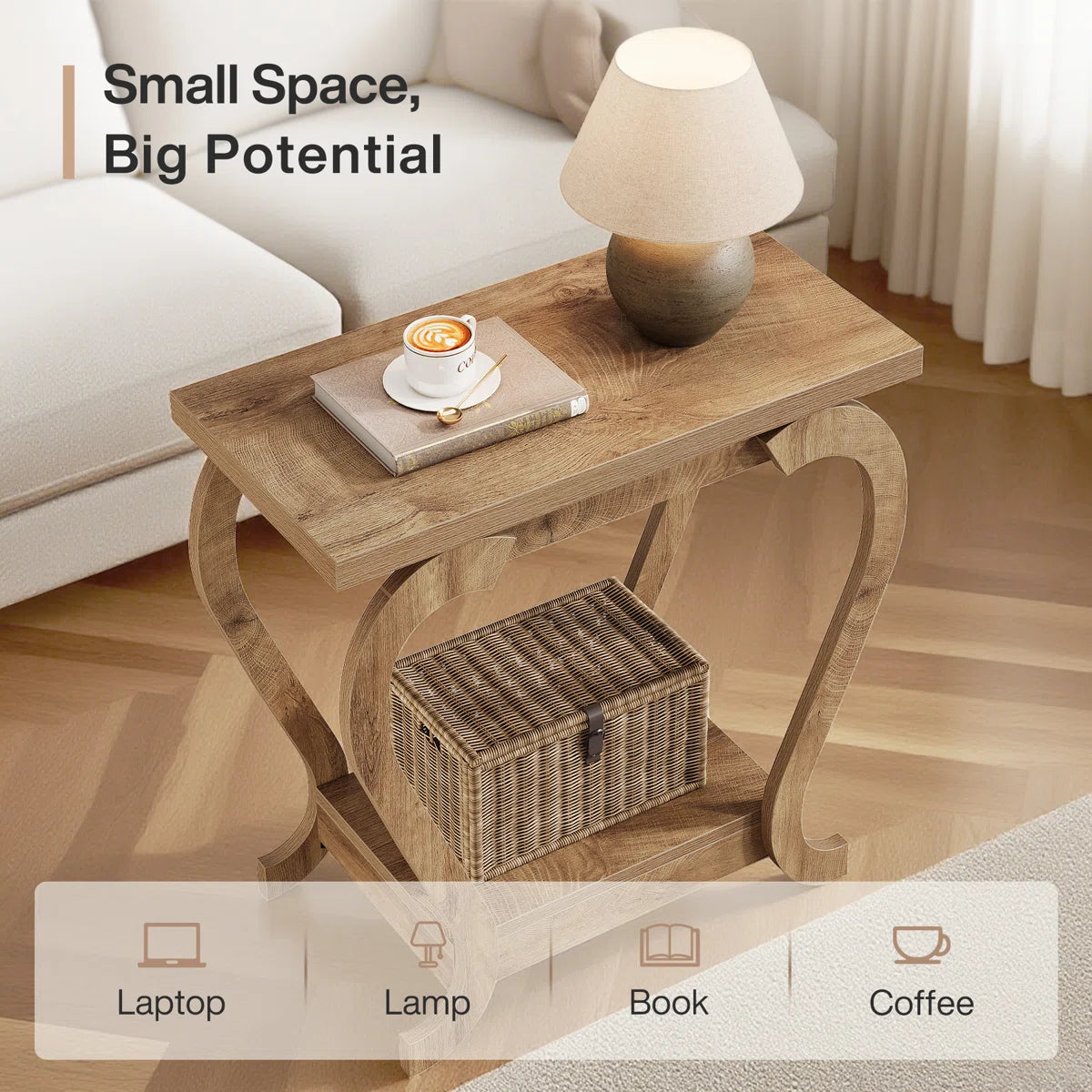 Modern Wooden End Table with Storage Shelf