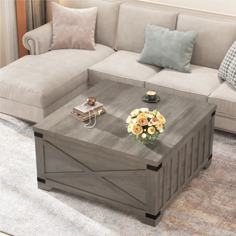 Farmhouse Square Storage Coffee Table with Hinged Lift Top
