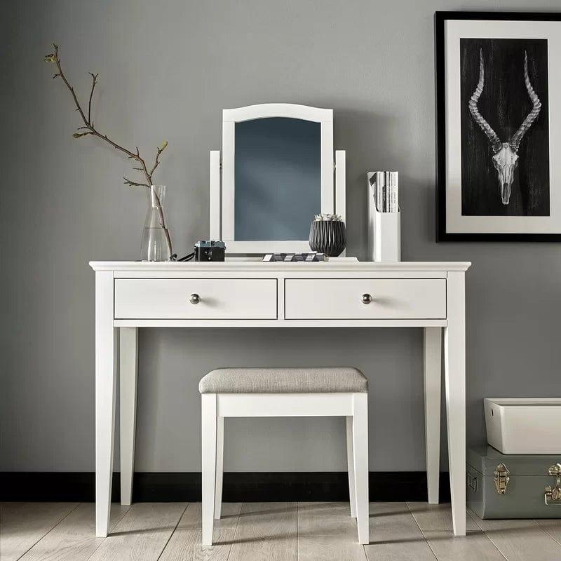 Vanity Set with Mirror, 2 Drawers, Makeup Dressing Table with Stool, Dressing Table for Woman Girls Bedroom (White) (Dressing Table Set) - Ouch Cart 