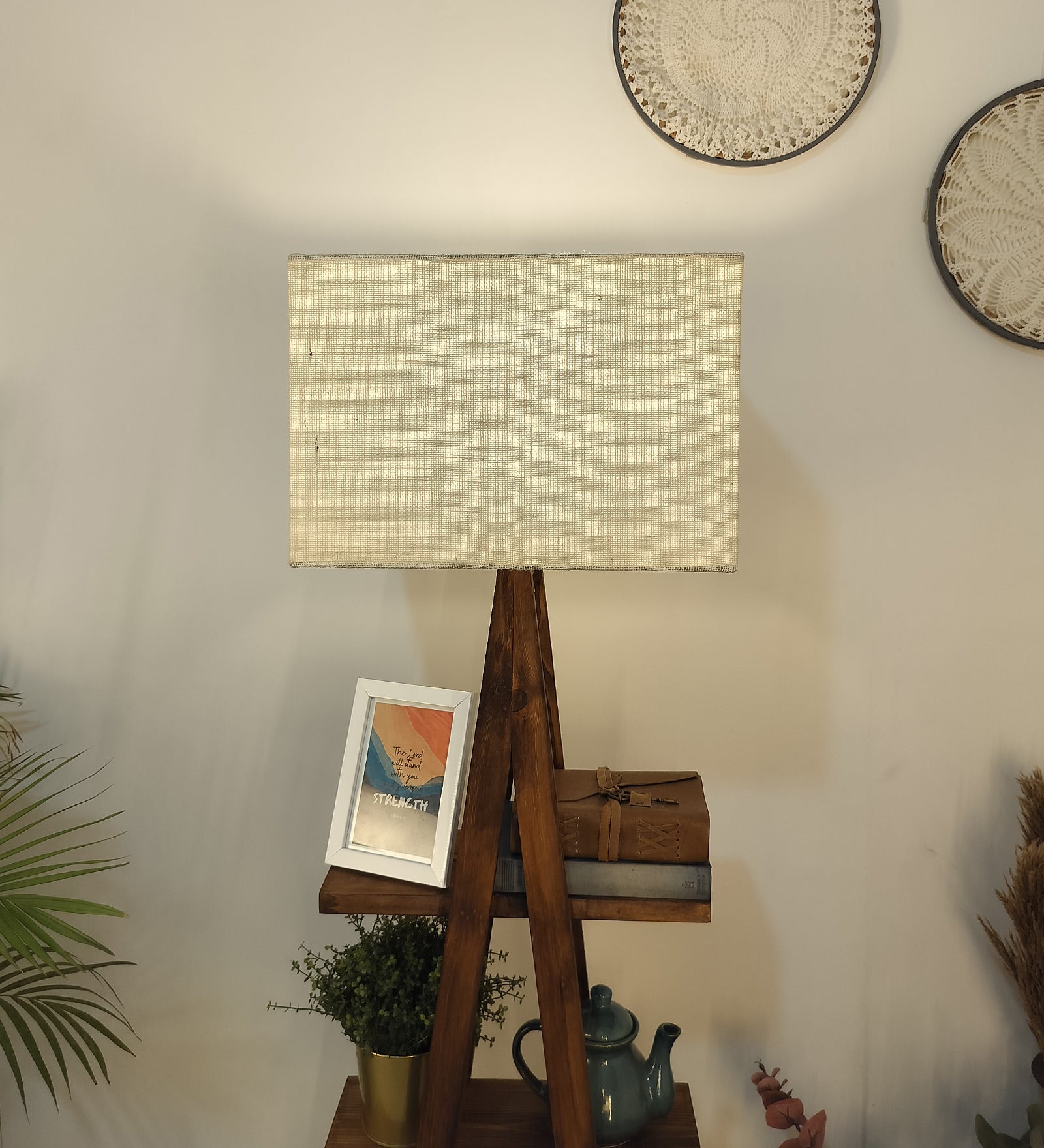 Louise Wooden Floor Lamp with Brown Base and Jute Fabric Lampshade (BULB NOT INCLUDED)