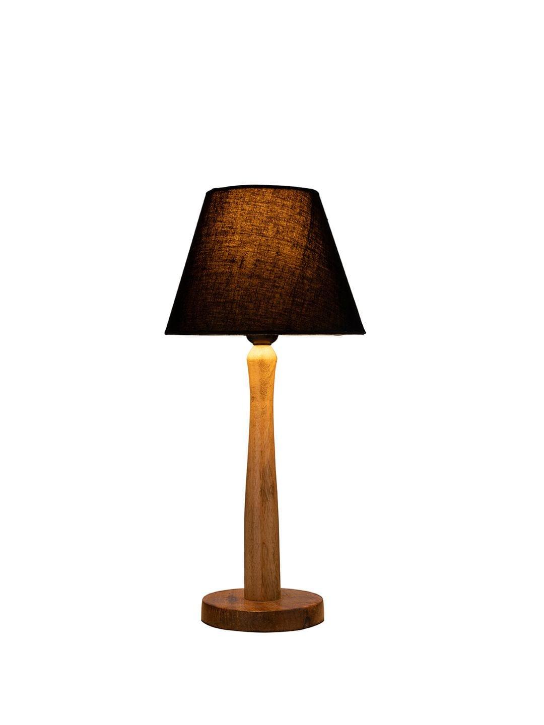 Wooden Brown Lamp with Taper Black Cotton Shade - Ouch Cart 