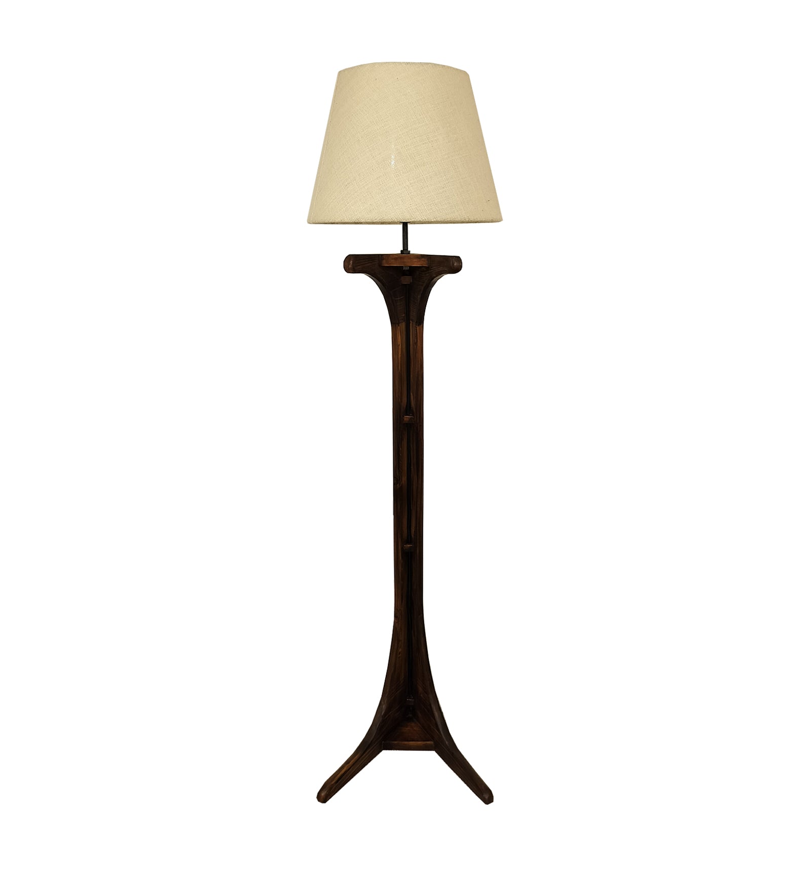 Lucas Wooden Floor Lamp with Brown Base and Jute Fabric Lampshade