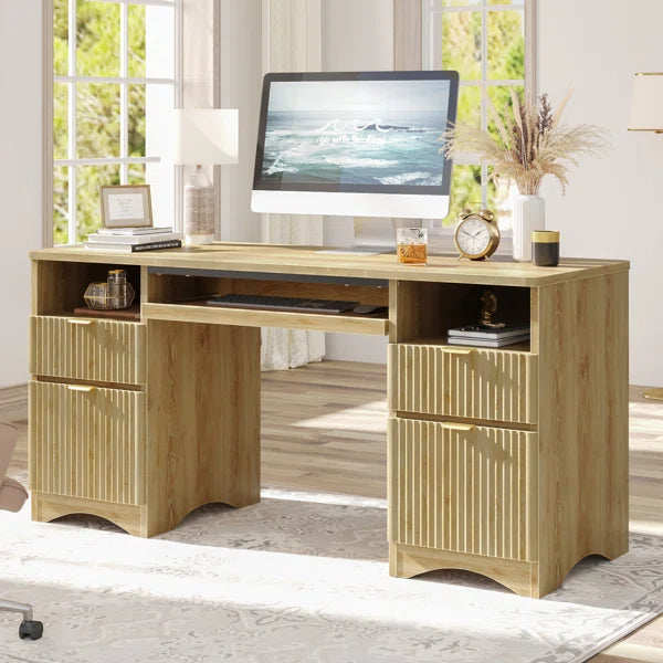 Executive Office Desk with Fluted Drawers, Storage & Cable Management