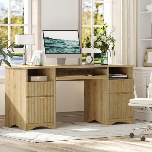 Executive Office Desk with Fluted Drawers, Storage & Cable Management