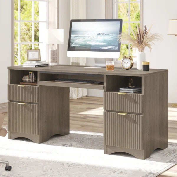 Executive Office Desk with Fluted Drawers, Storage & Cable Management