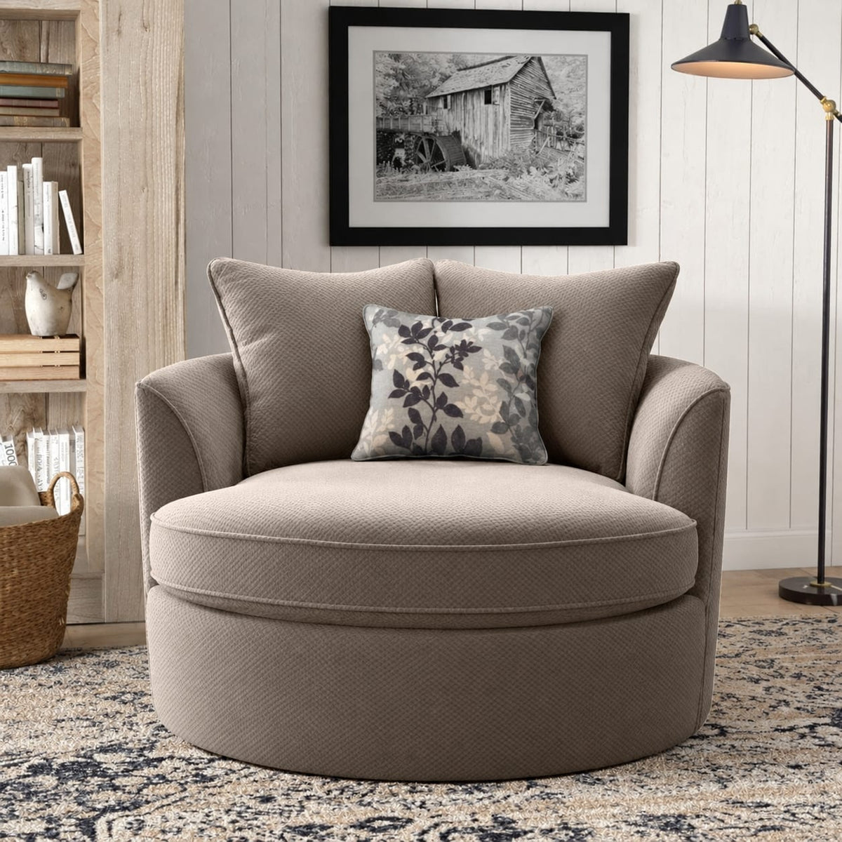 Luxury Round Swivel Accent Chair for Living Room | Plush Upholstered Barrel Chair with Cushioned Back & Seat | Modern Lounge Chair