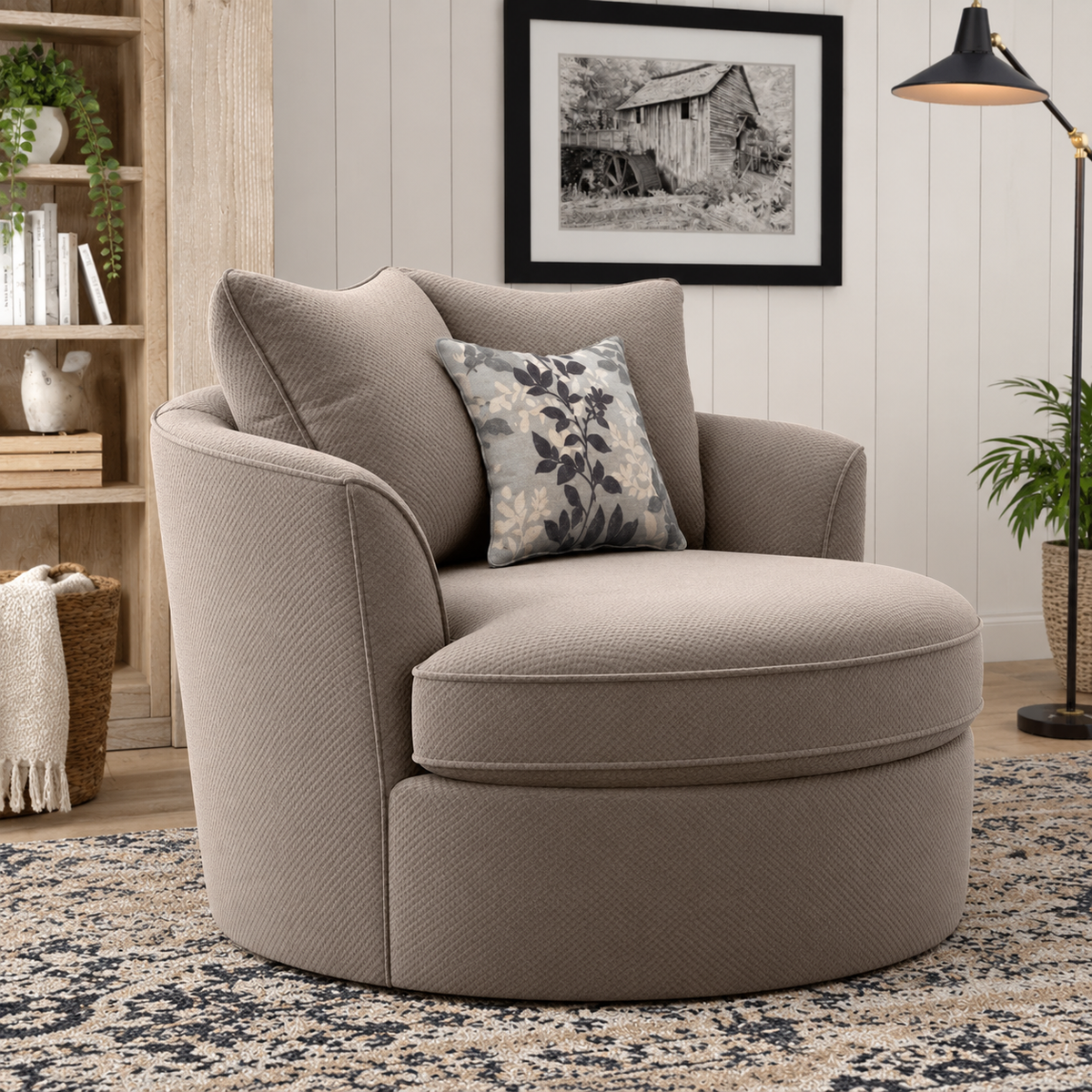Luxury Round Swivel Accent Chair for Living Room | Plush Upholstered Barrel Chair with Cushioned Back & Seat | Modern Lounge Chair
