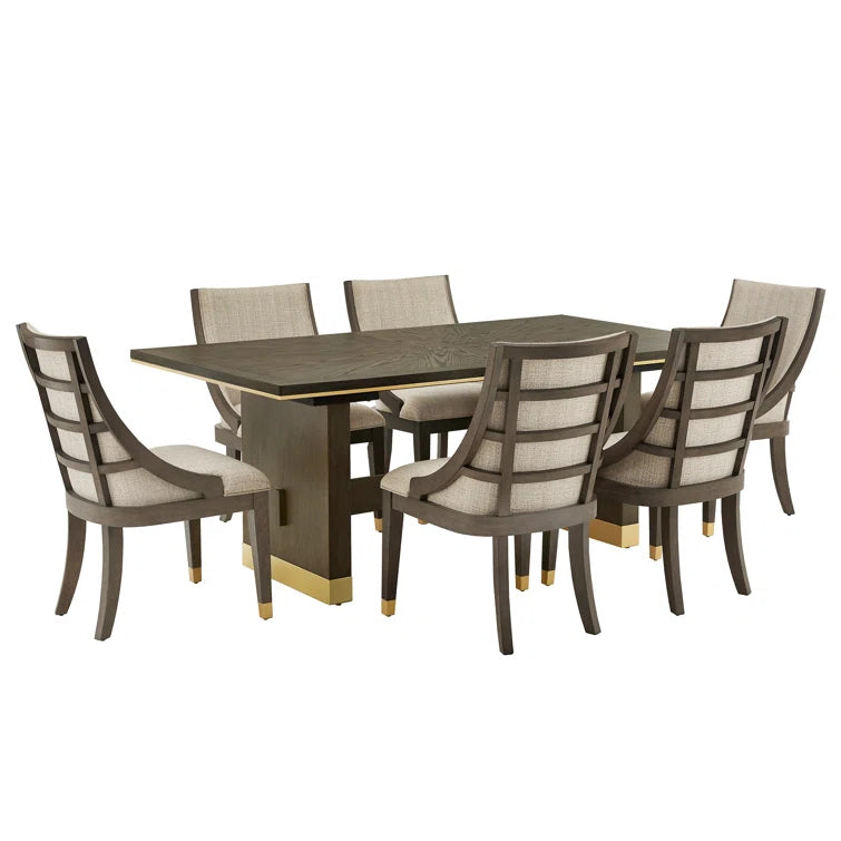Brown Finish Gold Metal  Dining Set - 7-Piece